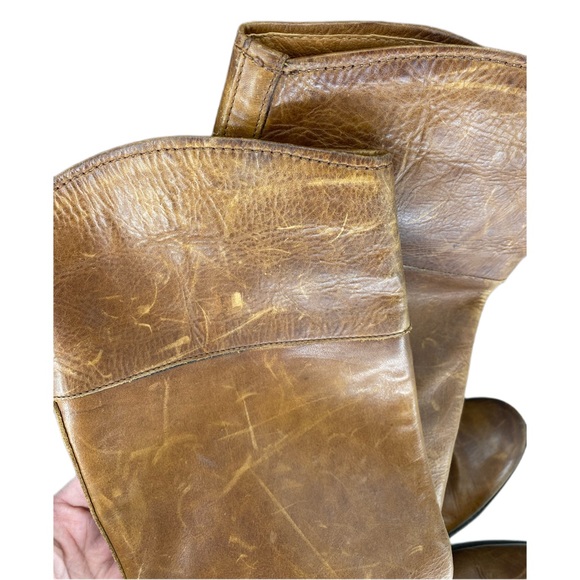 Melissa FRYE Tall Seam Pull On Riding Boots Full Grain Leather Boot Curved Top - Picture 14 of 14